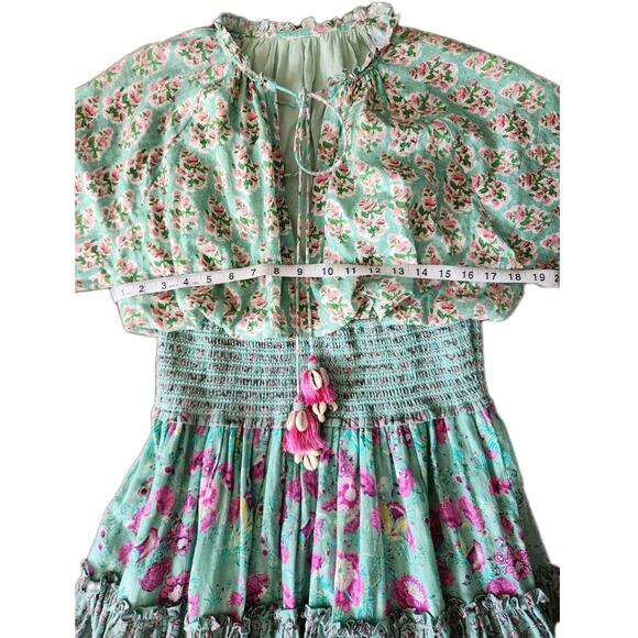Hemant & Nandita Hera Long Sleeve Floral Mini Dress In Mint Macaron Size M - Picture 10 of 12